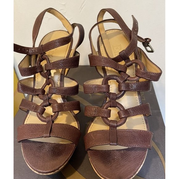 Enzo Angiolini Gladiator Sandal Eacollar Brown Leather Cork Wedge Strappy Shoe - Picture 1 of 5